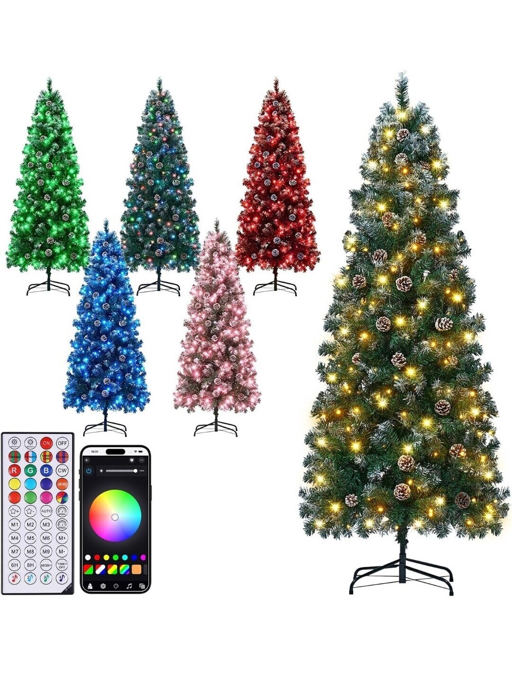 6 FT Pre-Lit Pencil Christmas Tree with 230 RGB Smart Lights, App & Remote